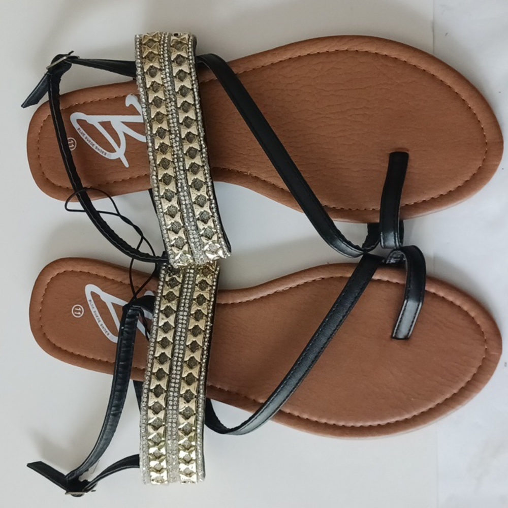 BLUE Suede Shoes Black Glam Sandals Size 11